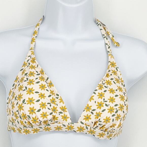 Classic Bikini Swimsuit Top in White with Gold Floral Print Size Small - Picture 3 of 5